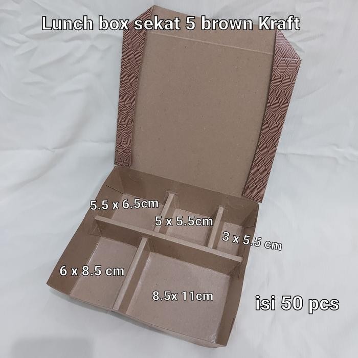 JT Lunch Box sekat 5 Kraft Coklat per 50 pcs Paper Rice Box Dus Nasi
