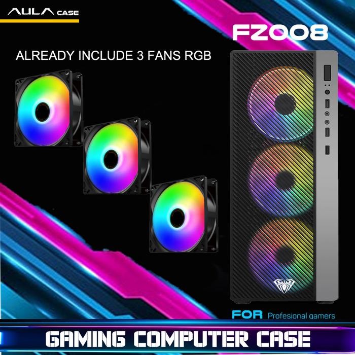 CASING PC GAMING / KOMPUTER GAMING AULA FZ008 INCLUDE 3 FANS RGB / CASE PC / PC CASE / PC GAMING