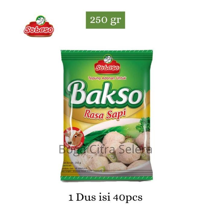 

Promo Terlaris Sobaso Tepung Adonan Bakso Rasa Sapi 250 gram 1 Dus isi 40 Pcs Ready