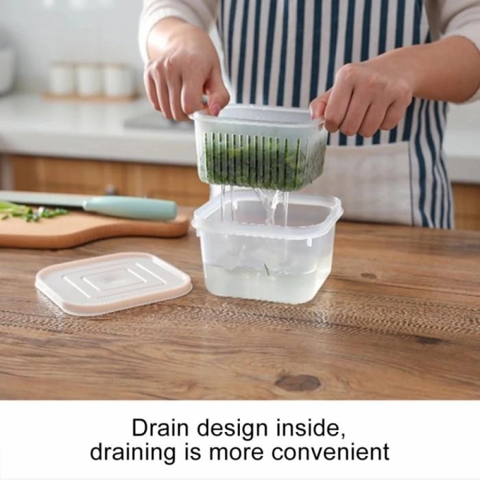 (Allthebest) Kotak Toples Penyimpanan Buah Tirisan Box Tiris Sayur Container Kulkas