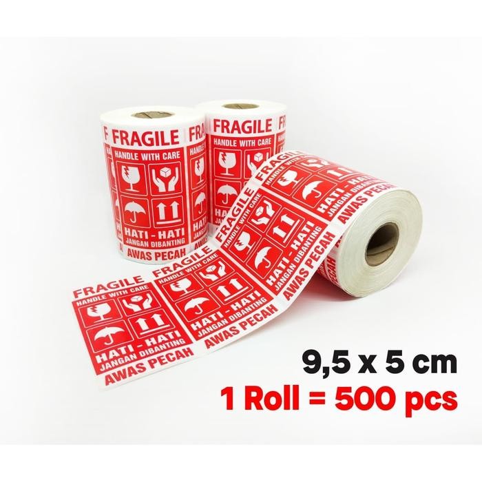

ID STICKER LABEL FRAGILE HATI-HATI AWAS PECAH 9,5X5 CM (1 ROLL/ 500 PCS)