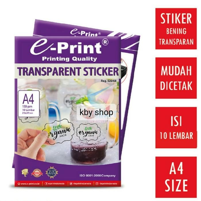 ID KERTAS STIKER TRANSPARAN ANTI AIR A4 E-PRINT TRANSPARENT STICKER