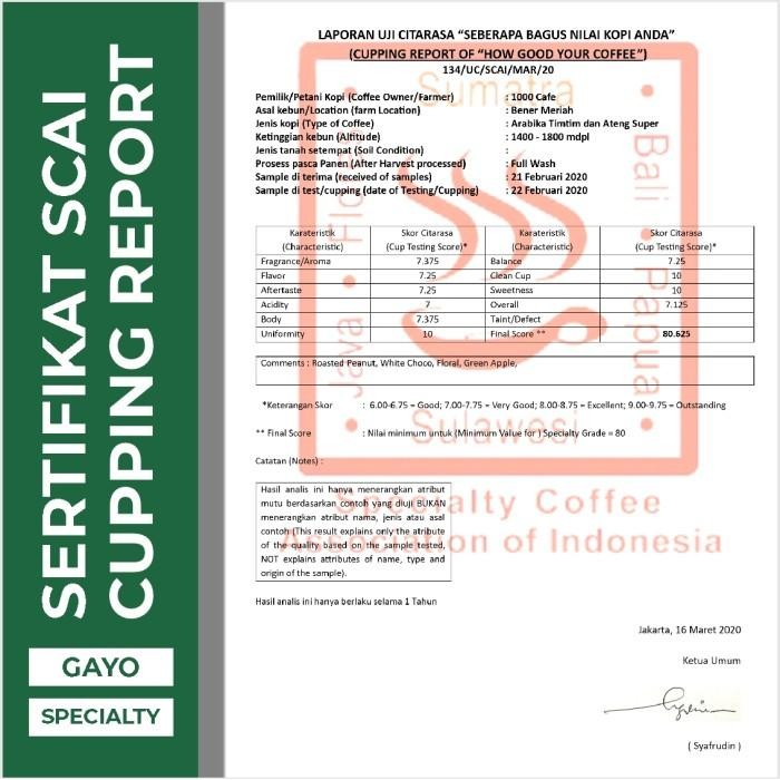 

BIJI KOPI ARABICA GAYO SPECIALTY FULL WASH 1KG