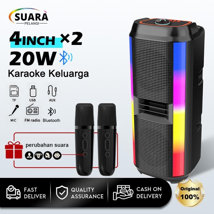 MAlKET Speaker Bluetooth Karaoke 4INCHx2 Dual Speaker Bluetooth Karaoke Besar 20W Super Bass
