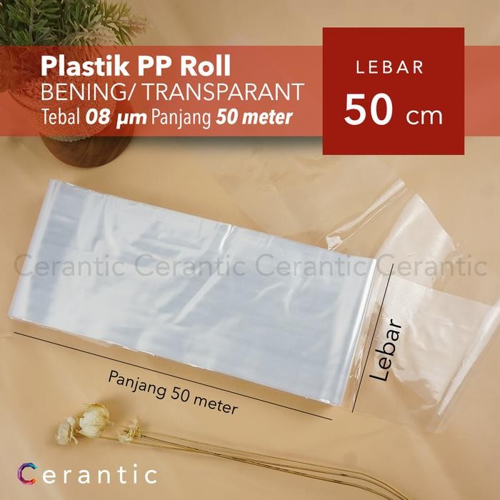 

Plastik PP ROLL Lebar 50cm Tebal 08 Bening Panjang 50 m