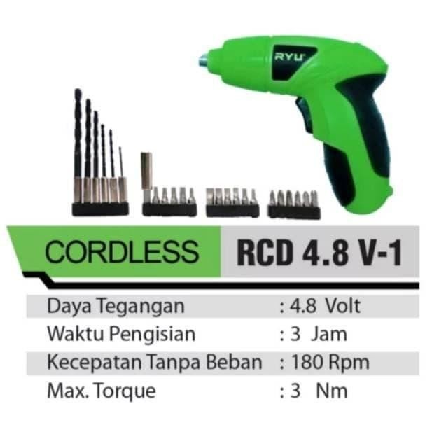 Terlaris Cordless Screwdriver Mini Ryu Rcd 4,8V-1 - Bor Baterai Ryu Rcd 4,8V-1
