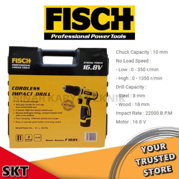 Terhemat Promo Bor Tanpa Kabel Impact Cordless Drill 10 Mm F168V Ori Fisch - Fs