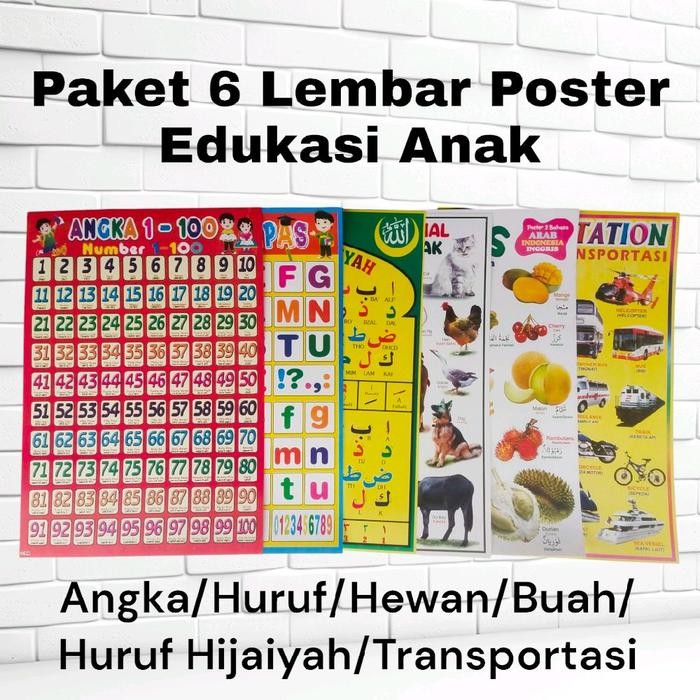 

New Paket 6 Lembar Poster Edukasi Angka 1-100/ StationeryHuruf Lepas /Hijaiyah /Buah