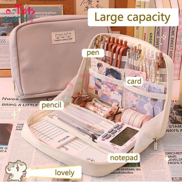 

New Totsworld Tempat Pensil Kreatif Canvas Oxford Kapasitas Besar 4 warna Multifungsi