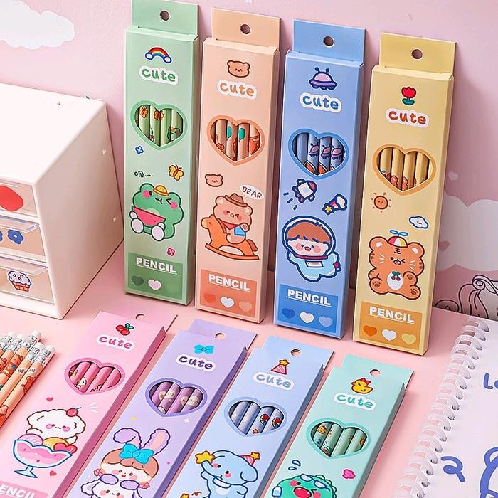 

New Pensil Set/Alat Tulis HB isi 6 Pcs dengan Karakter Lucu Stationery