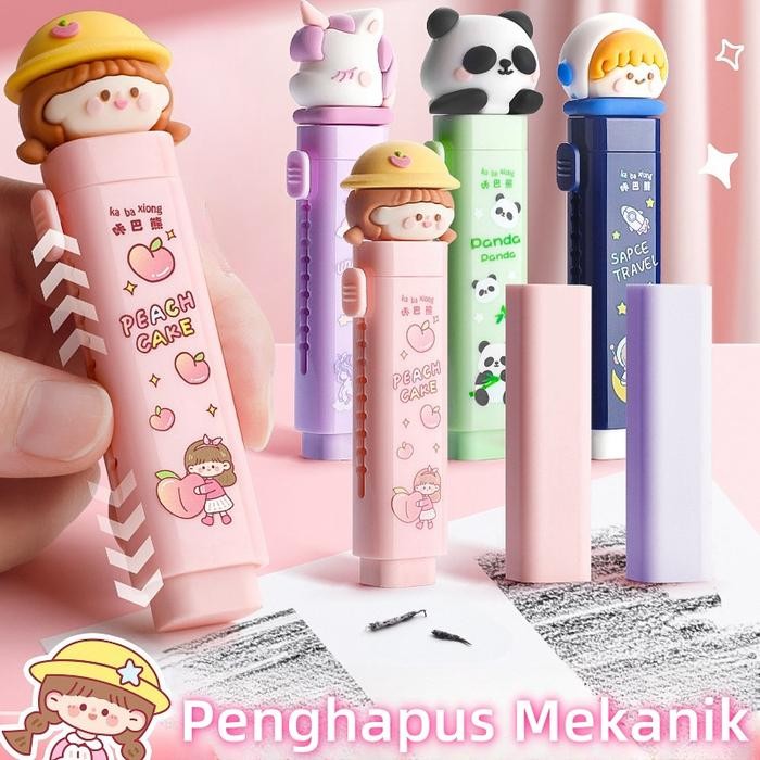 

New 2pcs/Penghapus Pensil Mekanik Karakter / Penghapus Geser / Penghapus Pensil Karakter Lucu