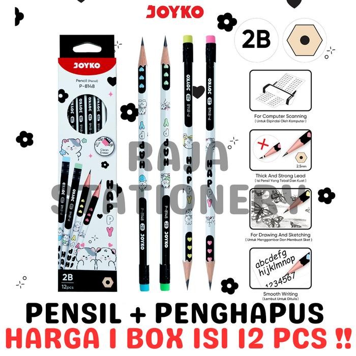 

New JOYKO PENCIL PENSIL KAYU JOYKO 2B MOTIF ANAK LUCU HAPPY CAT UJIAN P-8148 LUSIN BOX [12PCS]