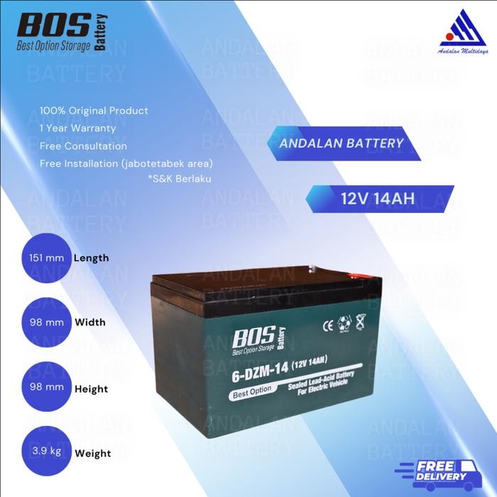 Baterai Aki Sepeda Listrik BOS 12V 14Ah Battery 6-DZM-14