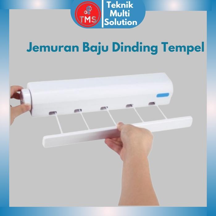 Jemuran Baju Dinding Tempel Praktis Retractable Clothesline 4 Tali 5 Tali