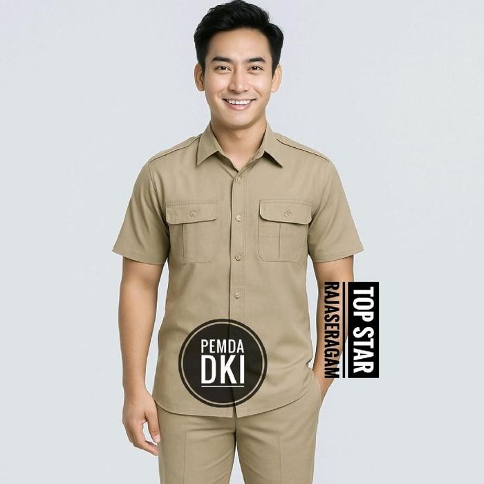 Baju Seragam PEMDA DKI Coklat Khaki Setelan Pemda PNS Kemeja dan Celana