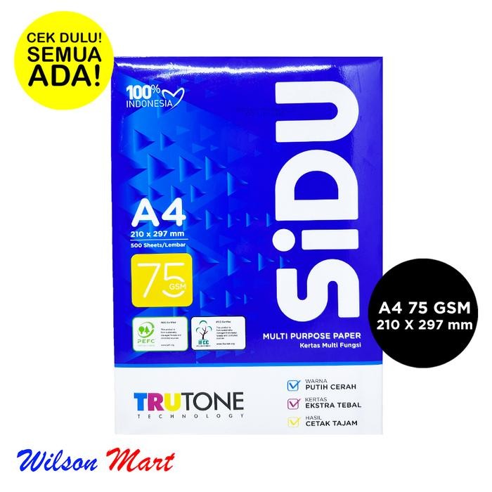 

HRG DISKON KERTAS HVS A4 SIDU SINAR DUNIA 75 GSM 1 RIM 500 SHEETS LEMBAR