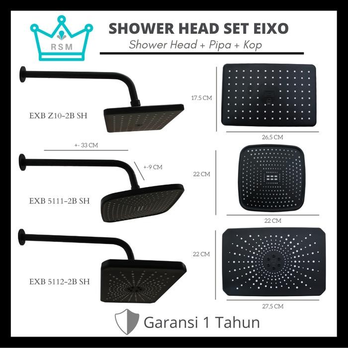 Miliki Black Head Rain Shower EIXO Kepala Tiang Shower Mandi Hitam Besar