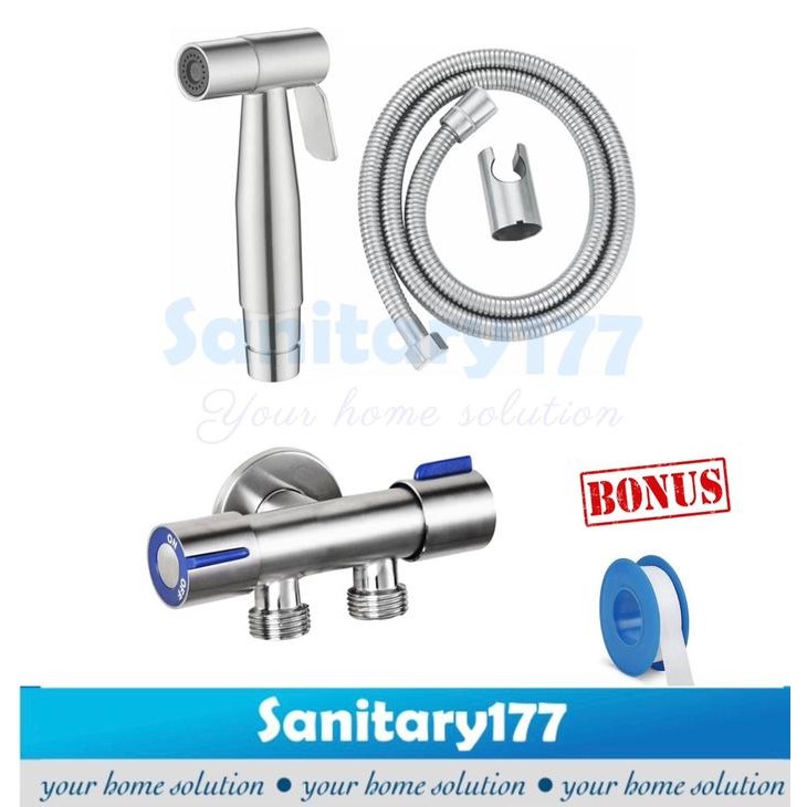 READY Bundling paket shower Cebok stainless & stop kran cabang 2 kloset set