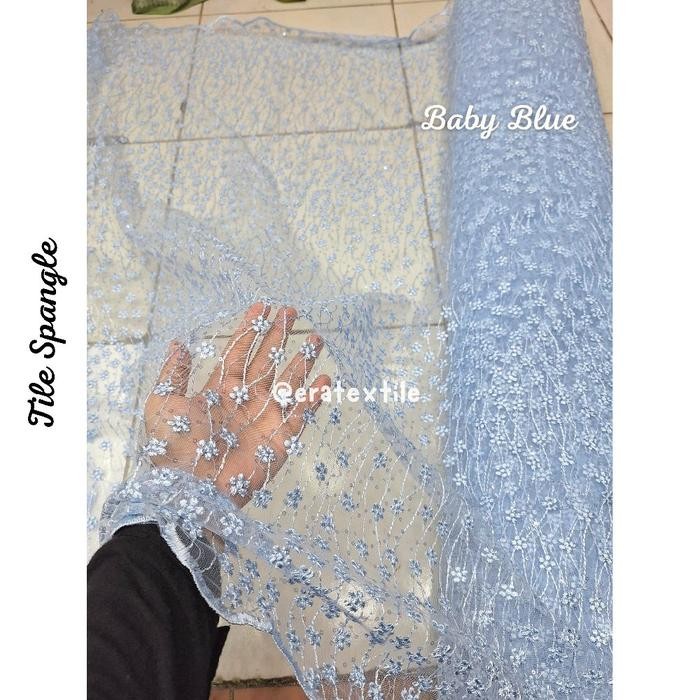 Kain Brokat Tile Spangle Emerald Premium Elegant - Kain Brokat Brukat Meteran Mewah/ Kain Tile