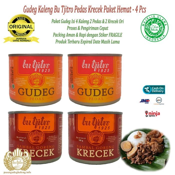 

Promo Gudeg Kaleng Bu Tjitro Varian Pedas Krecek Paket Hemat Isi 4