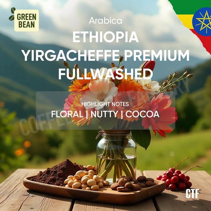 

Green Bean Arabica Ethiopia Yirgacheffe Premium Fullwashed Specialty Coffee