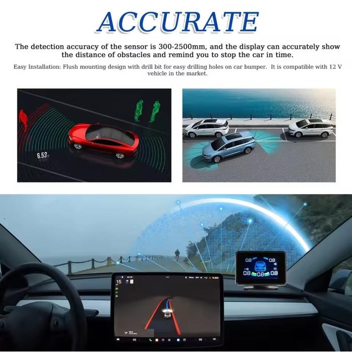 SENSOR PARKIR MOBIL DEPAN BELAKANG 8 SENSOR + LED DISPLAY METER