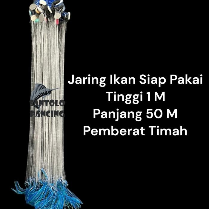 Jaring Ikan Siap Pakai Jaring Ikan Bentang Jaring Pukat Jaring Meteran Tinggi 1M Panjang 50M