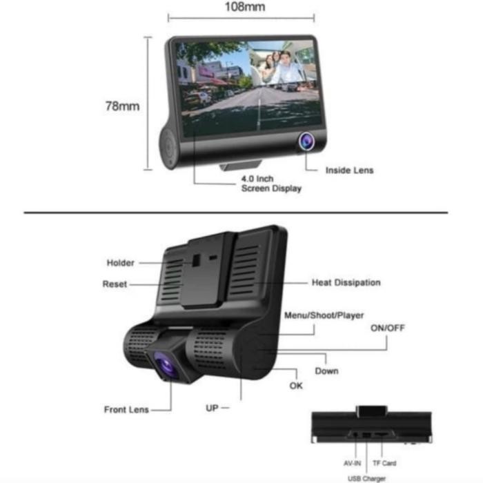 TRIPLE CAMERA CCTV DVR MOBIL 3 LENSA CAR DASHCAM FULL HD 3IN1 PARKIR