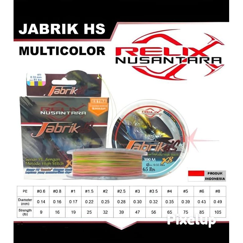 Senar Pe Relix Nusantara Jabriks 300M (Multi Colour) Free Leader Samar 12Lb