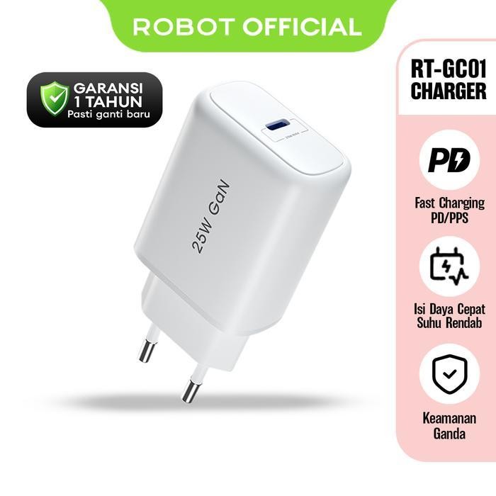 ROBOT RT-GC01 / RT-GC02 GAN Charger 25W / 30W Fast Charging Original ADAPTOR ONLY