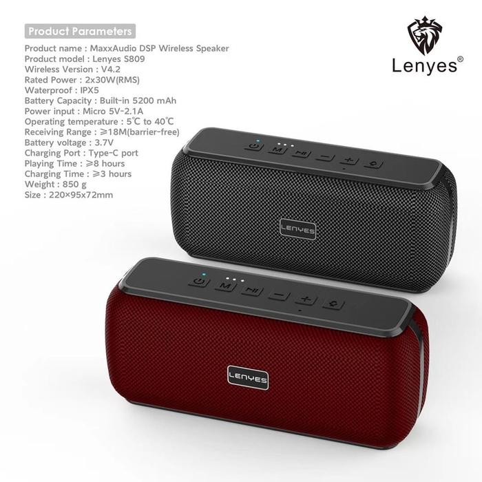 Tersedia Lenyes S809 Speaker Bluetooth Portable 60W Waterproof Ipx5 Bass