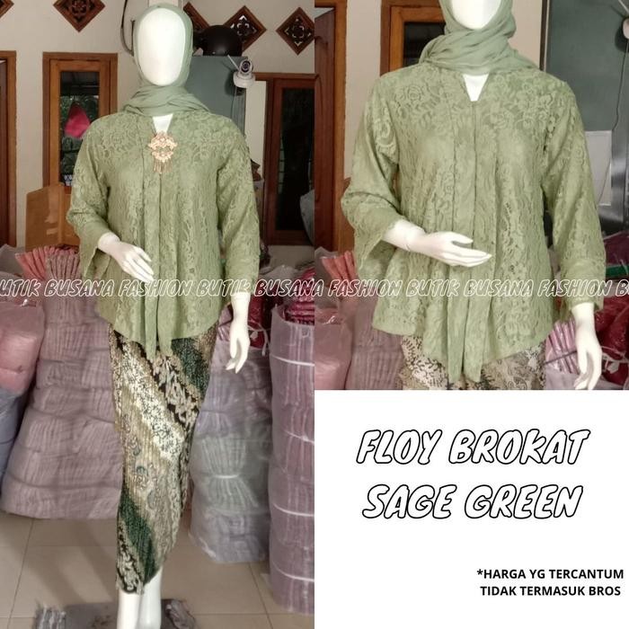 Setelan Kebaya Kutubaru Floy Brokat Sage Green Dan Rok Plisket Sage