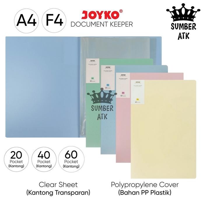 

ID DOCUMENT KEEPER CLEAR HOLDER A4 F4 20 , 40 , 60 LEMBAR MAP FILE DOKUMEN FOLDER JOYKO PASTEL