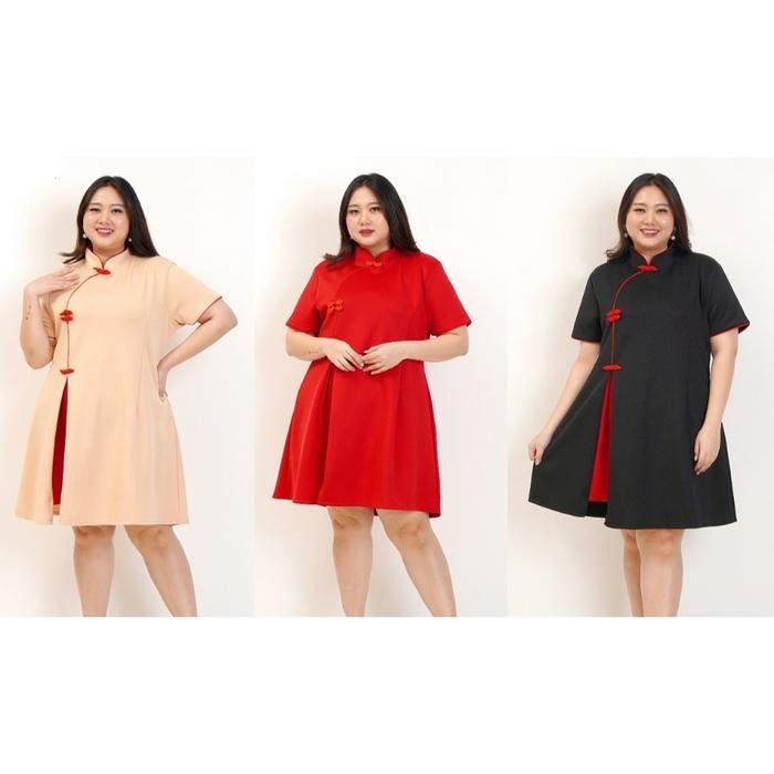 DRESS CHEONGSAM BAJU IMLEK WANITA JUMBO BIG SIZE 033 ORIENTAL OVERSIZE