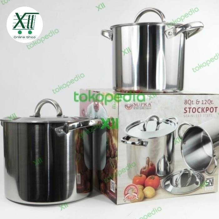 Hot Sale Supra Sp~812Sp Stainless Stock Pot Set 2Pcs Panci Tinggi 8Qt & 12Qt
