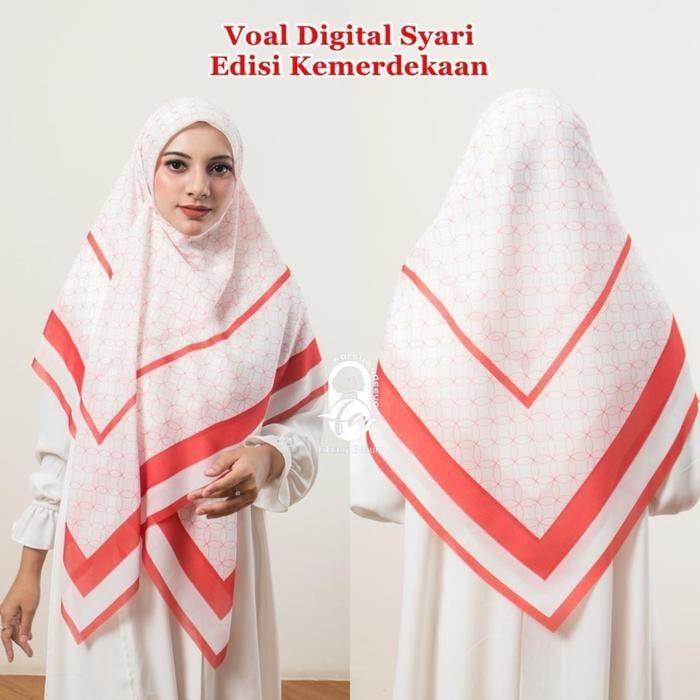 Hijab merah putih voal dital syari 130x130 Muslim Segi Empat Kerudung Square