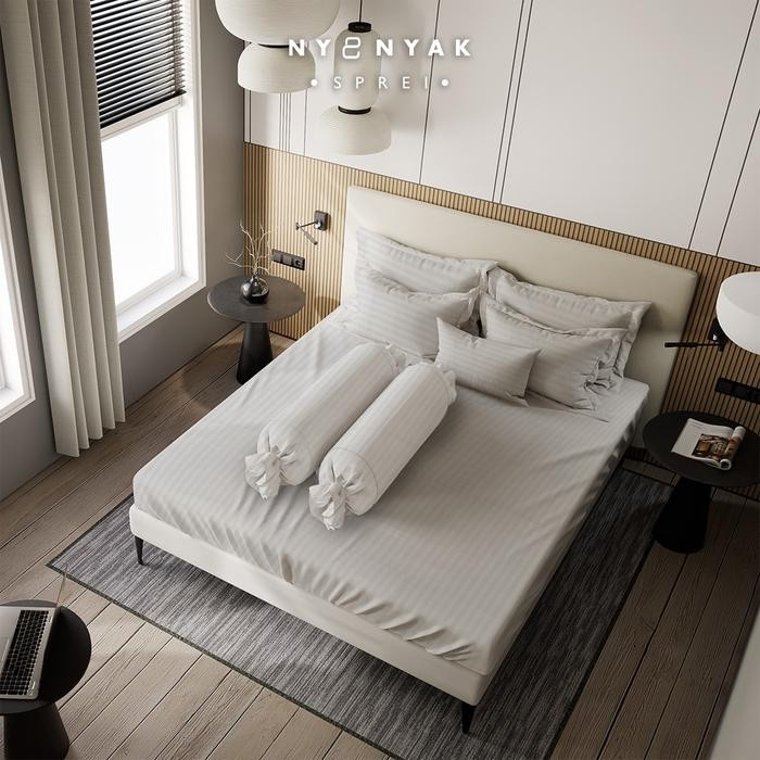 Turu Boss - Sprei Nyenyak Premium Mini Stripes White - 200X200 / 180X200 / 160X200