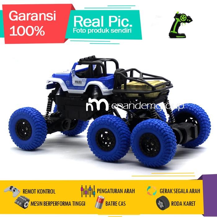 Mainan Mobil Remot Kontrol RC Offroad Climbing Jeep Polisi 6 Roda 4WD