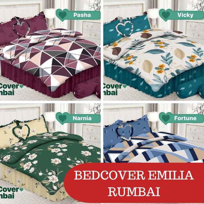 RC BEDCOVER BONITA EMILIA RUMBAI SET MOTIF MINIMALIS BUNGA Bantal King