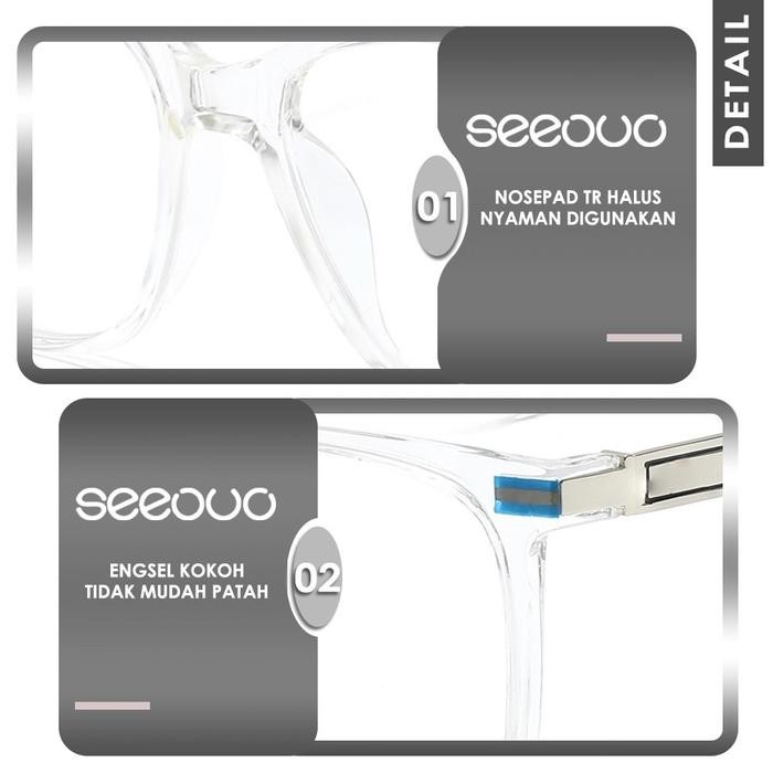 Seeouo Clip On Kacamata 2in1 Stylish Fashion Terbaru Kotak TR90+Metal Bahan Ringan Lensa Plano Bisa