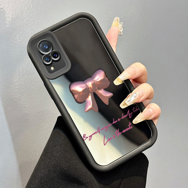 Casing Hp Untuk VIVO V21 5G V21s 5G V21E Y73 2021 Case Merah muda keemasan   Busur Cermin Ponsel Kas