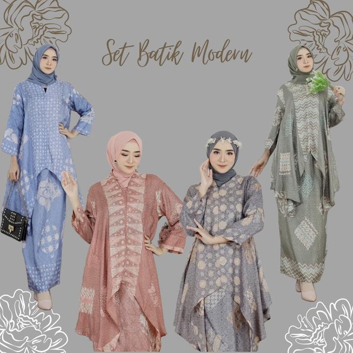 Setelan Batik Viscose Modern Set Rok Blouse V Viscose Semi Sutra