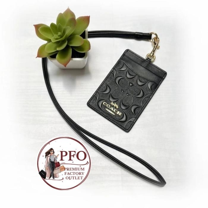 

promo ch 58634 gantungan lanyard id signature leather embossed black original