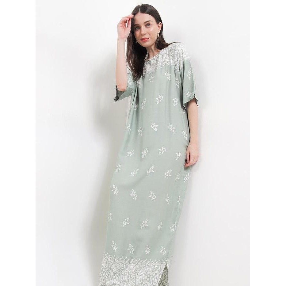 Arjuna Weda Longdress Lengan Pendek Batik Wanita Motif Parsley - Bahan Rayon Kancing Sengkelit
