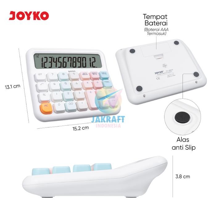

(1 pcs) kalkulator pastel joyko cc-63aco calculator 12 digits big dispay check correct 112 steps aaa