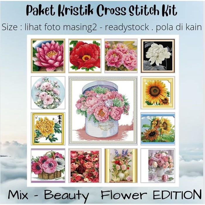 

Paket Kristik Sulam DIY Cross Stitch Jahit DMC - BEAUTY FLOWER