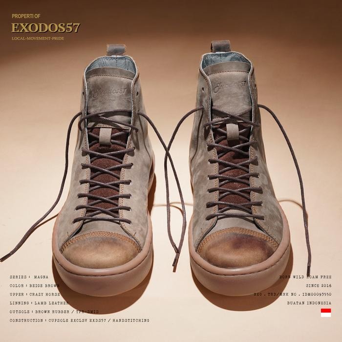 Sepatu Sneakers Kulit Pria Exodos57 Magna Beige Brown