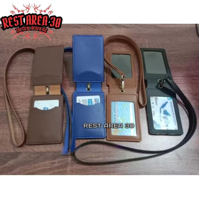 

Ready Id Card Holder Lanyard Kulit Pu Double Flip Magnet Premium