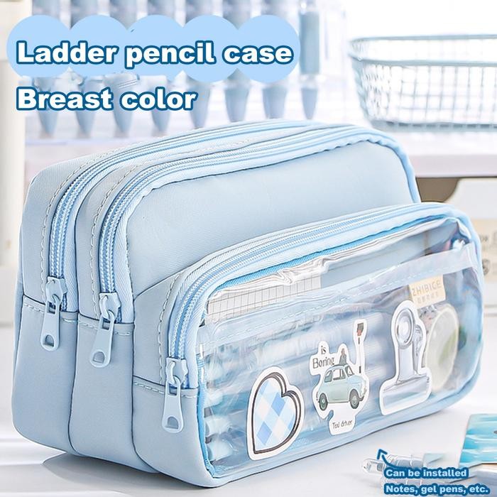 

[DOTDING] New Transparent Front Pocket Large Capacity Pencil Case Simple Stylish Pen Bag Creative