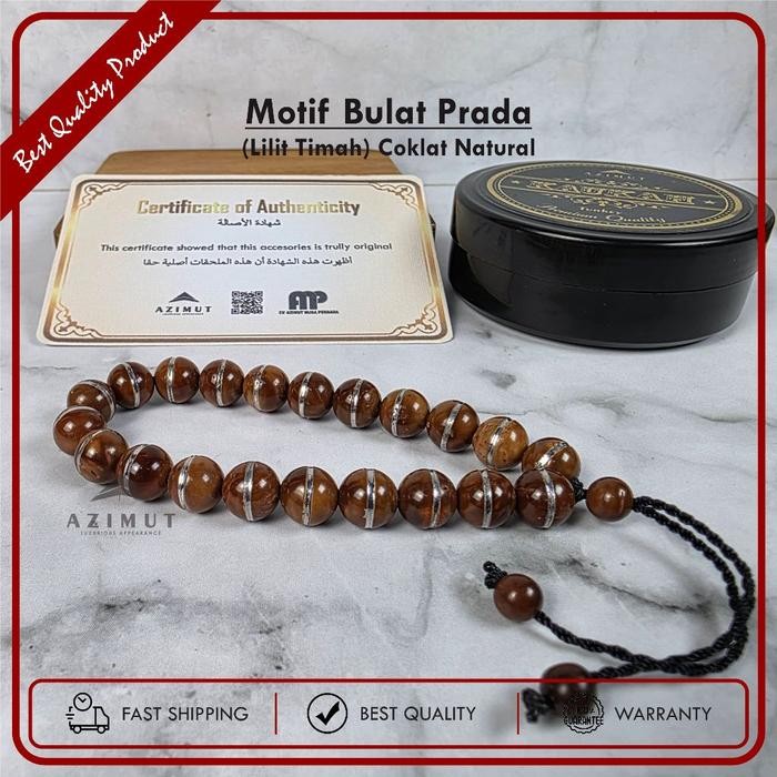 GELANG KOKKA KAUKAH BULAT PRADA - GELANG TASBIH KAYU KAUKAH MOTIF BULAT LILIT TIMAH
